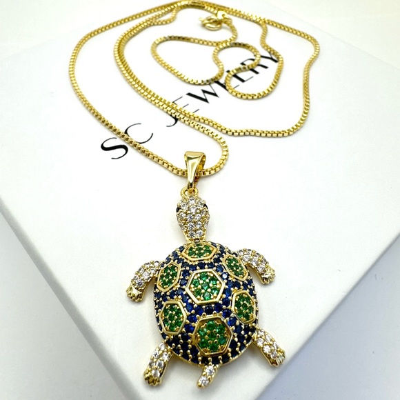 Turtle Necklace Luxury CZ Stone 14k Gold Plated Jewelry - Picture 4 of 15